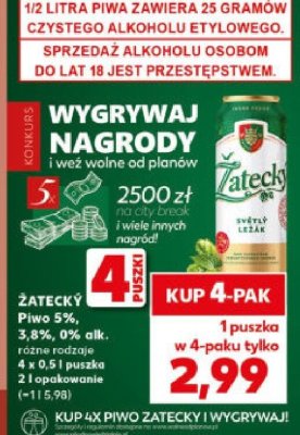 Piwo Żatecky 5% / 3.8-7.2% alk. różne rodzaje 4 x 0.5 l promocja w Kaufland