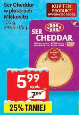 Ser Ser Cheddar w plastrach Mlekovita promocja w Delikatesy Centrum