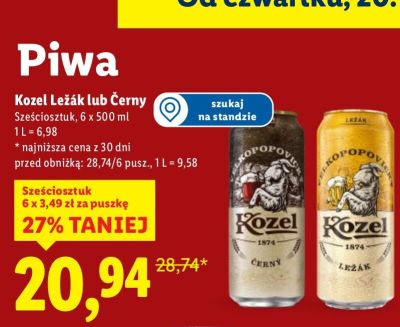 Piwo Kozel Leżak 6 x 500 ml promocja w Lidl