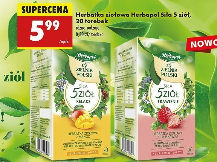 Herbata ziołowa z mango Herbapol zielnik polski promocja w Biedronka