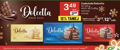 Czekolada Dolcetta różne rodzaje promocja w Delikatesy Centrum