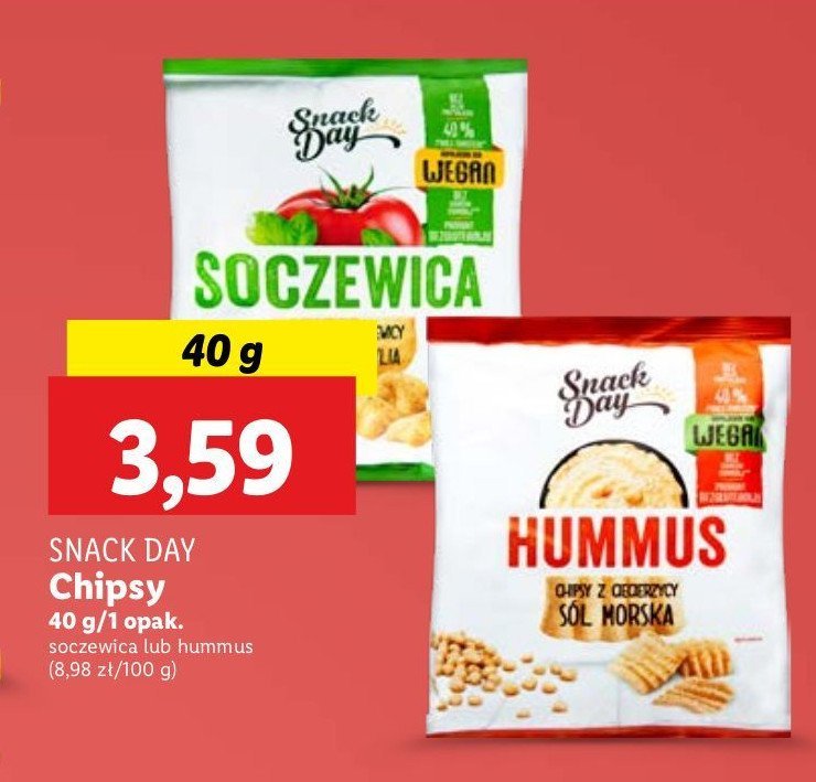 Chipsy z soczewicy o smaku pomidora i bazylii Snack day promocja