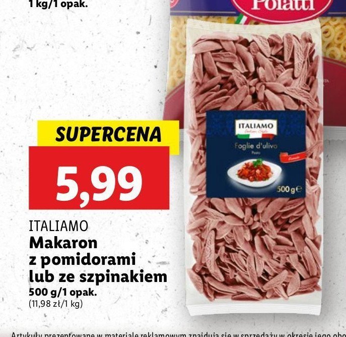 Makaron ze szpinakiem Italiamo promocja