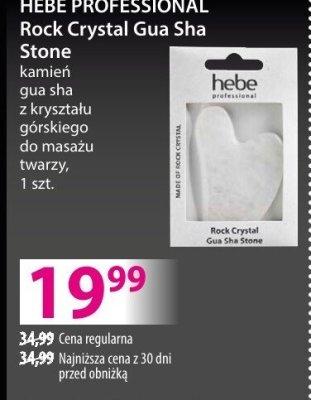 HEBE PROFESSIONAL Rock Crystal Gua Sha Stone kamień do masażu twarzy z kryształu górskiego, 1 szt. promocja w Hebe