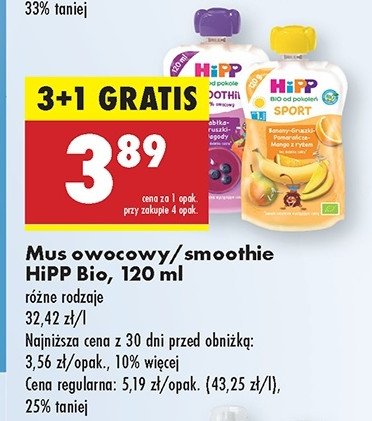 Mus banany-gruszki-pomarańcze-mango z ryżem Hipp bio promocja