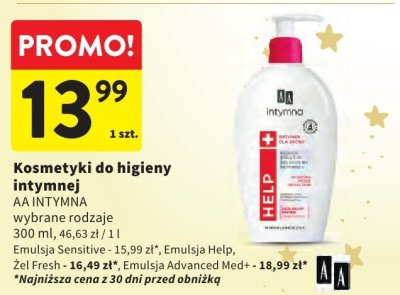 Kosmetyki do higieny intymnej AA Intymna wybrane rodzaje 300 ml promocja w Intermarche