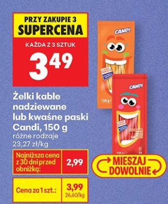 Żelki kable nadziewane o smaku kawowe paski Candi, 150 g różne rodzaje promocja w Biedronka
