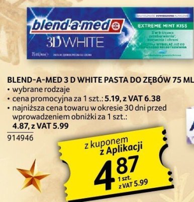 Pasta do zębów Blend-a-med 3D White 75ml promocja w Selgros