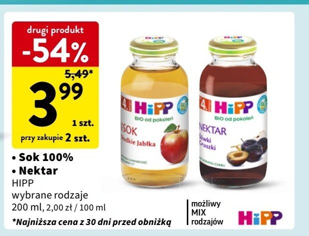 Nektar śliwka - gruszki Hipp bio promocja w Intermarche