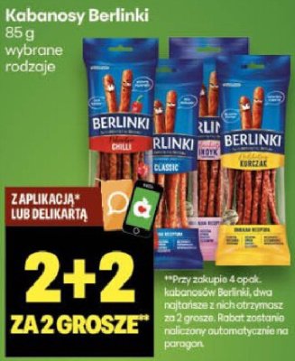 Kabanosy Berlinki 85g promocja w Delikatesy Centrum