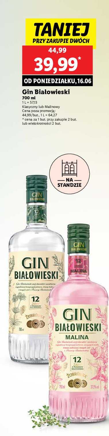 Gin Żubrówka gin białowieski promocja w Lidl