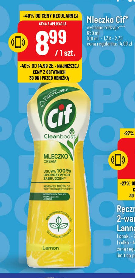 Mleczko z mikrokryszta艂kami lemon Cif cream promocja