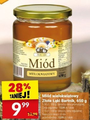 Miód wielokwiatowy Złote Łąki Bartnik, 650 g promocja w Twój Market