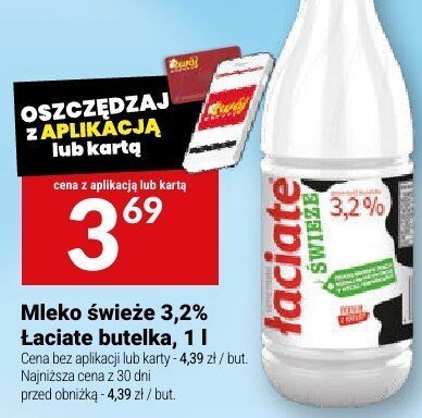Mleko świeże 3,2% Łaciate butelka, 1 l promocja w Twój Market