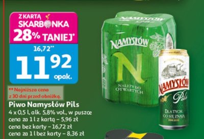 Piwo Namysłów Pils 4 x 0,5 L alk. 5,8% vol., w puszce promocja w Auchan