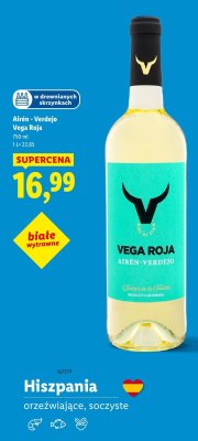 Wino Airén Verdejo Vega Roja białe wytrawne promocja w Lidl