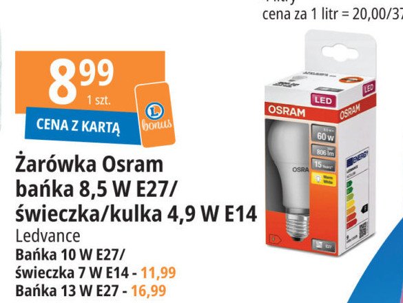 呕ar贸wka led ledvance 艣wieczka a60 8.5w e27 Osram promocja