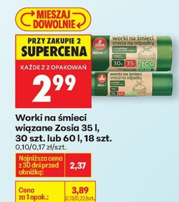Worki na śmieci Zosia 35 l, 30 szt.  promocja w Biedronka