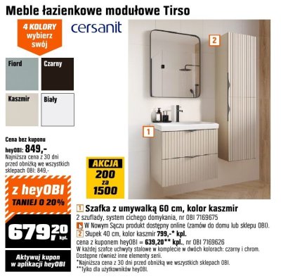 Szafka z umywalką 60 cm kolor kaszmir promocja w OBI