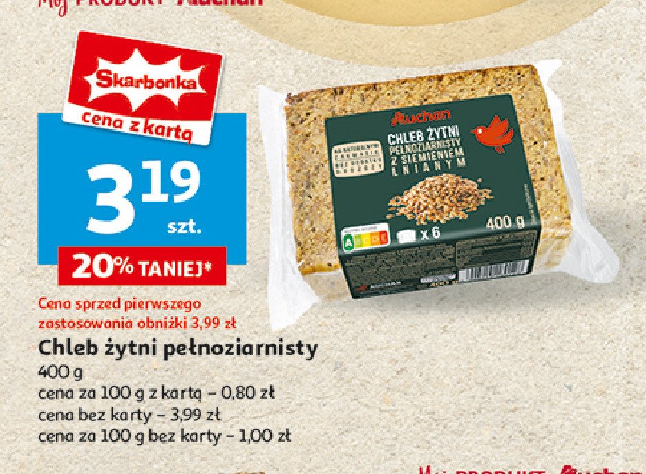 Chleb żytni pełnoziarnisty Auchan różnorodne (logo czerwone) promocja