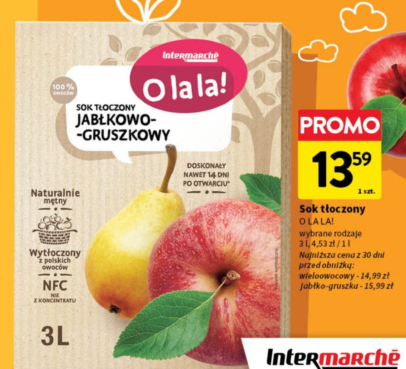 Sok jabkłowo-gruszkowy O la la! promocja w Intermarche