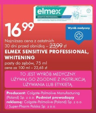 ELMEX SENSITIVE PROFESSIONAL, WHITENING pasty do zębów, 75 ml promocja w Super-Pharm