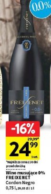 Wino musujące 0% FREIXENET Cordon Negro promocja w Intermarche