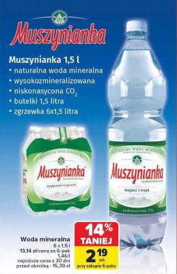 Woda mineralna MUSZYNIANKA 6x1,5l promocja w Carrefour