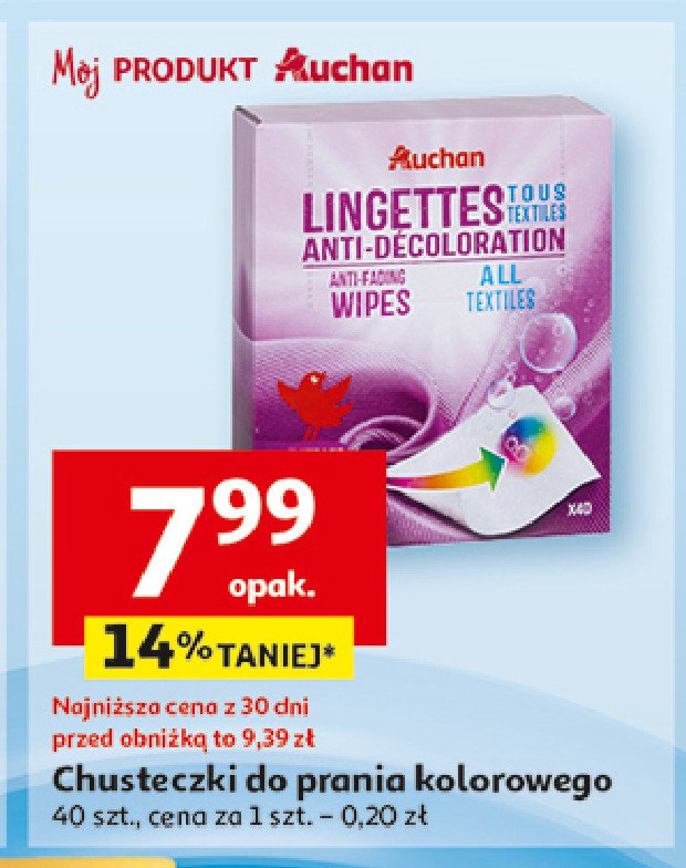 Chusteczki absorbujące kolor Auchan activ clean promocja