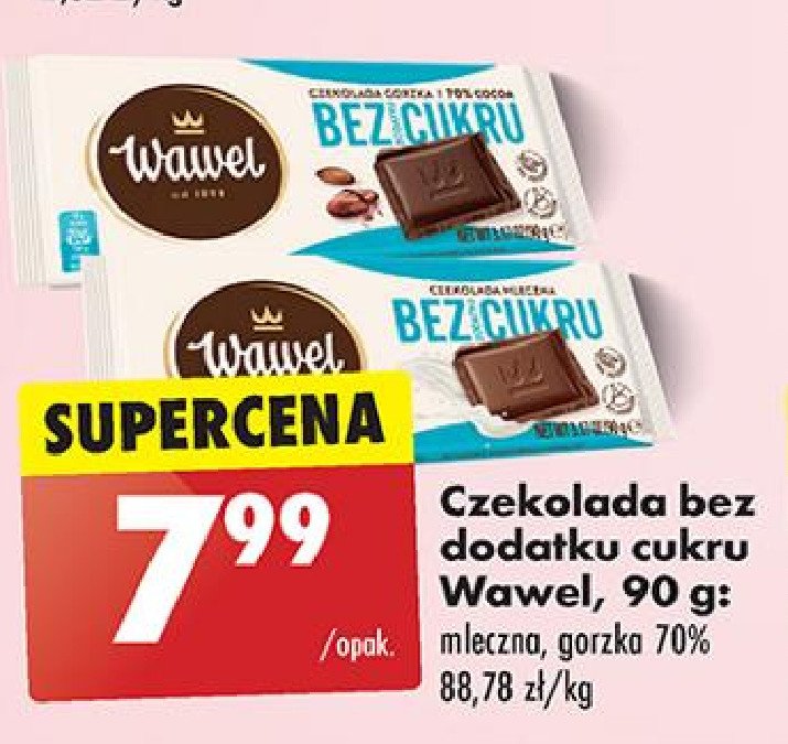 Czekolada gorzka bez dodatku cukru 70 % Wawel promocja w Biedronka