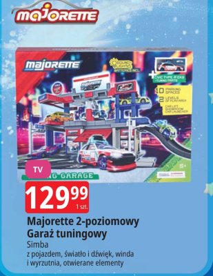 Majorette 2-poziomowy Garaż tuningowy z pojazdem, światło i dźwięk, winda i wyrzutnia, otwierane elementy promocja w Leclerc