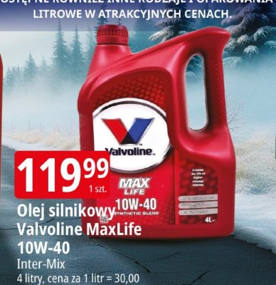 Olej silnikowy Valvoline MaxLife 10W-40 Inter-Mix promocja w Leclerc