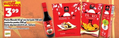 Pasta Wasabi 43g / sos teriyaki 150ml / panierka panko 200g / liście alg morskich 6 szt. Sakura promocja w TOPAZ