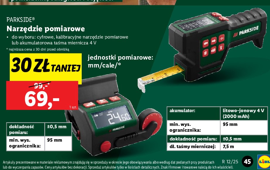 Taśma miernicza 4v Parkside promocja w Lidl