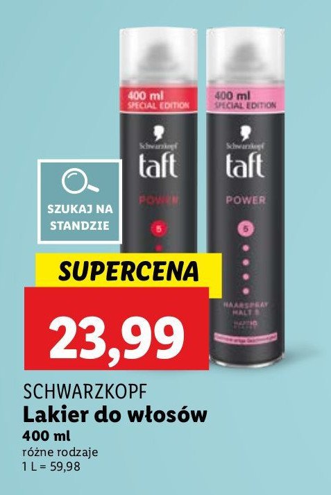 Lakier do włosów Taft power promocja w Lidl