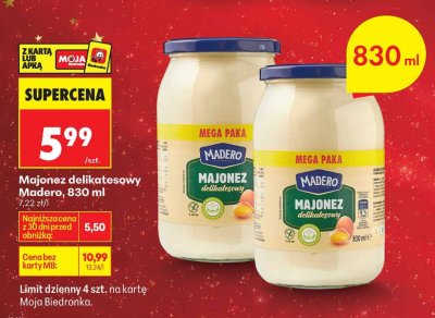 Majonez delikatesowy Madero, 830 ml promocja w Biedronka