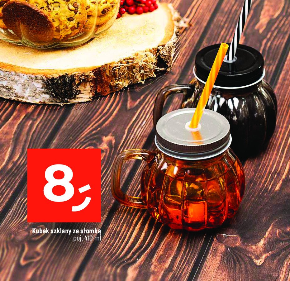 Kubek szklany ze s艂omk膮 410 ml promocja
