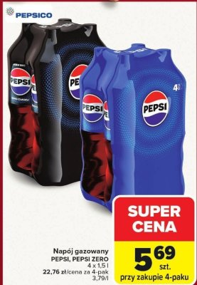 Napój gazowany PEPSI, PEPSI ZERO 4 x 1,5 l promocja w Carrefour Market