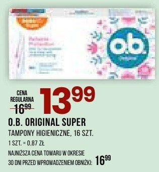 Tampony higieniczne O.B. ORIGINAL SUPER promocja w Drogerie Natura