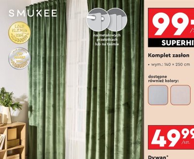 Komplet zasłon 140x250 cm, różne kolory promocja w Biedronka