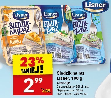 Śledzie na raz Lisner, 100 g - 4 rodzaje promocja w Twój Market