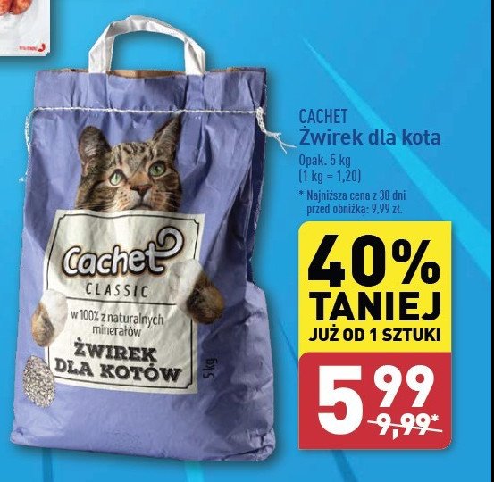 Żwirek dla kota classic Cachet promocja w Aldi