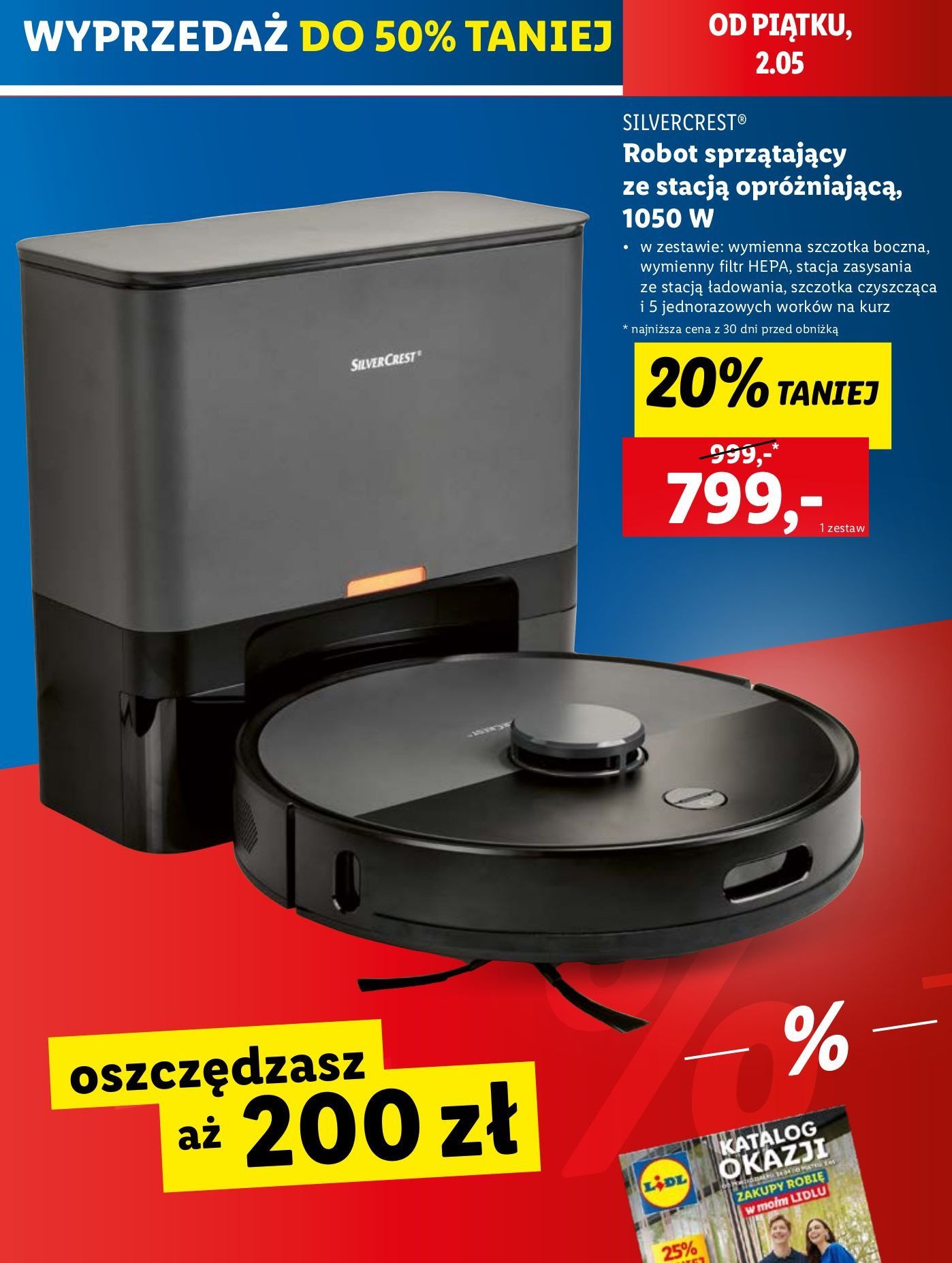 Robot sprzątający ze stacją opróżniającą 1050w Silvercrest promocja