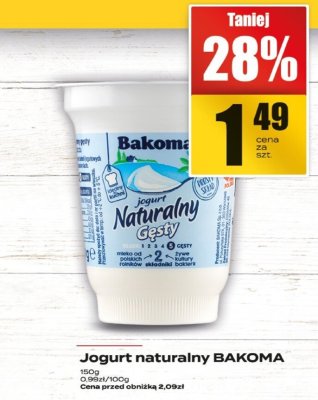 Jogurt naturalny gęsty Bakoma 150g promocja w Supeco