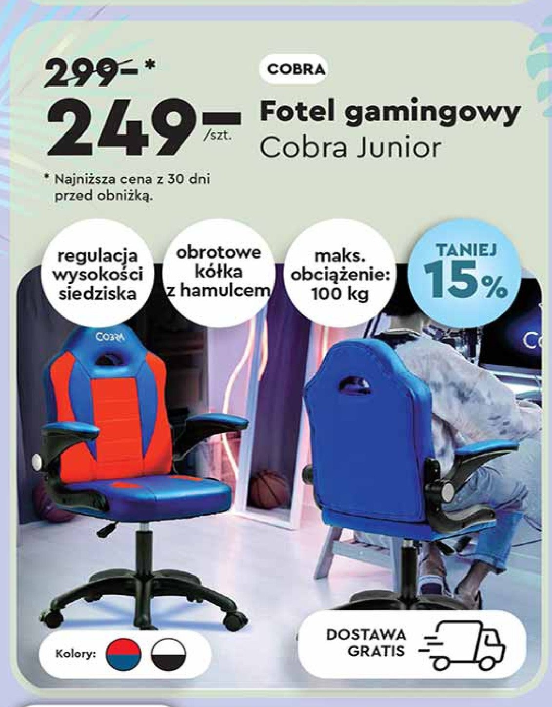 Fotel gamingowy junior COBRA promocja