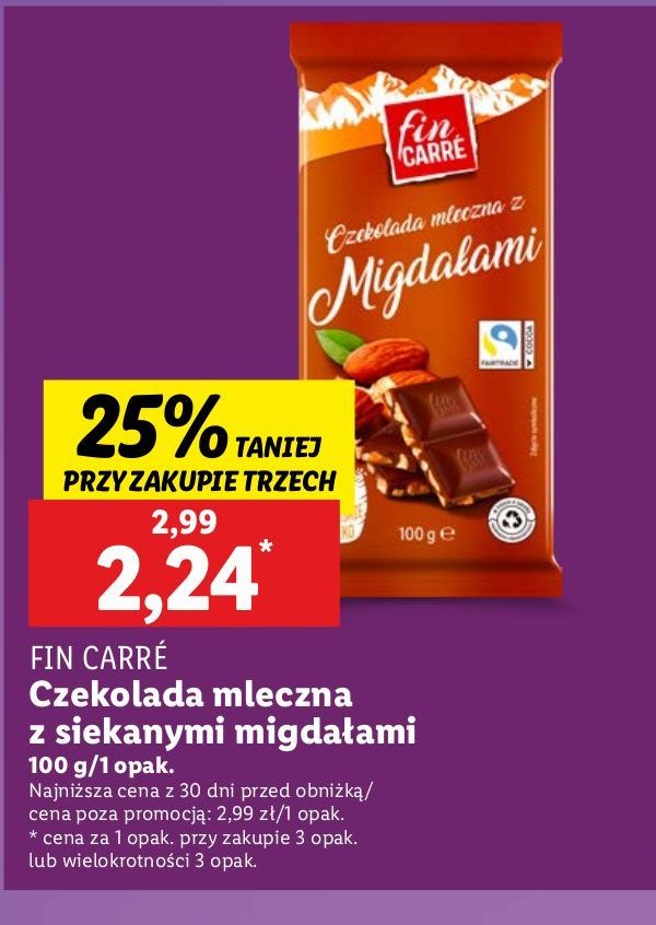 Czekolada mleczna z siekanymi migdałami Fin carre promocja