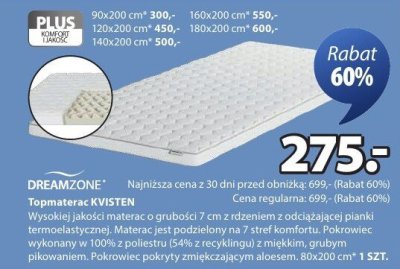 Topmaterac DREAMZONE KVISTEN promocja w Jysk