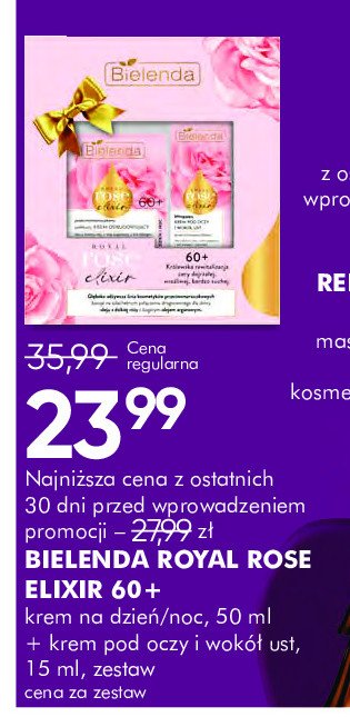 Zestaw w pudełku royal rose elixir: krem na dzień/noc 50 ml + krem pod oczy 15 ml Bielenda zestaw promocja w Super-Pharm