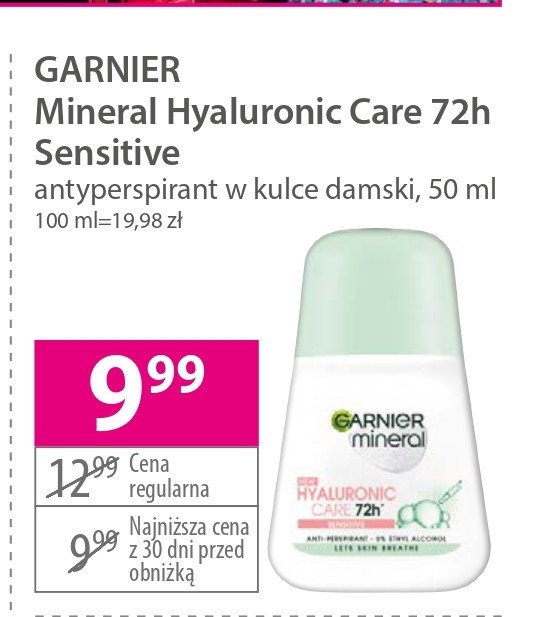 Dezodorant hyaluronic care 72h sensitive Garnier mineral promocja