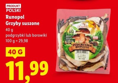Grzyby suszone podgrzybki  promocja w Lidl